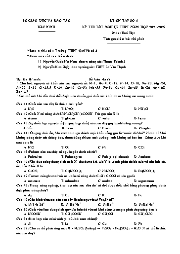 Đề ôn tập số 6 Kỳ thi TN THPT 2022 môn Hóa học - Trường THPT Quế Võ số 3 (Có đáp án)