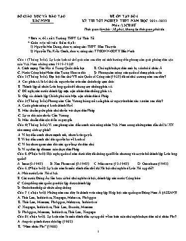 Đề ôn tập số 6 Kỳ thi TN THPT 2022 môn Lịch sử - Sở GD&ĐT Bắc Ninh (Có đáp án)