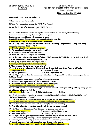 Đề ôn tập số 7 Kỳ thi TN THPT 2022 môn Lịch sử - Sở GD&ĐT Bắc Ninh (Có đáp án)