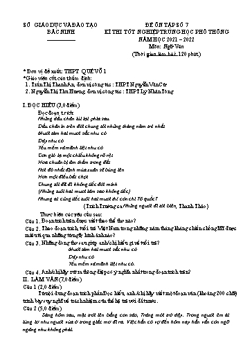 Đề ôn tập số 7 Kỳ thi TN THPT 2022 môn Ngữ văn - Sở GD&ĐT Bắc Ninh (Có đáp án)