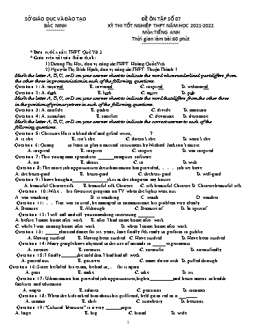 Đề ôn tập số 7 Kỳ thi TN THPT 2022 môn Tiếng Anh - Sở GD&ĐT Bắc Ninh (Có đáp án)