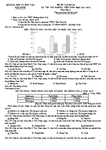 Đề ôn tập số 8 Kỳ thi TN THPT 2022 môn Địa lí - Sở GD&ĐT Bắc Ninh (Có đáp án)