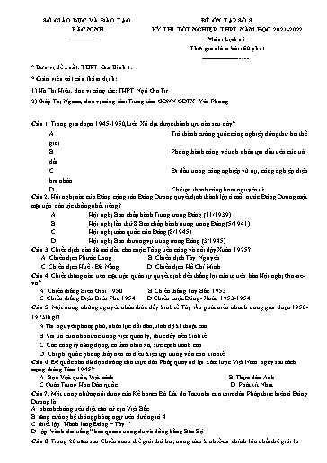 Đề ôn tập số 8 Kỳ thi TN THPT 2022 môn Lịch sử - Sở GD&ĐT Bắc Ninh (Có đáp án)