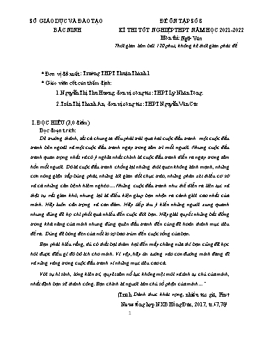 Đề ôn tập số 8 Kỳ thi TN THPT 2022 môn Ngữ văn - Sở GD&ĐT Bắc Ninh (Có đáp án)