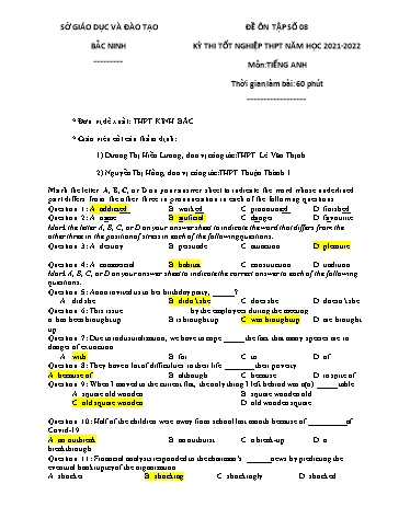 Đề ôn tập số 8 Kỳ thi TN THPT 2022 môn Tiếng Anh - Sở GD&ĐT Bắc Ninh (Có đáp án)