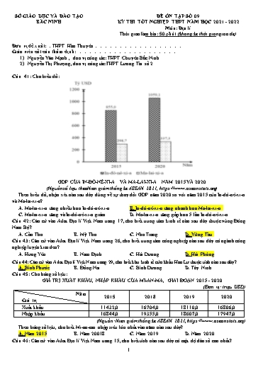 Đề ôn tập số 9 Kỳ thi TN THPT 2022 môn Địa lí - Sở GD&ĐT Bắc Ninh (Có đáp án)