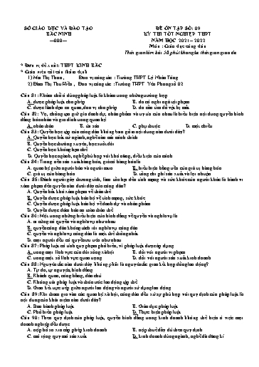 Đề ôn tập số 9 Kỳ thi TN THPT 2022 môn GDCD - Trường THPT Kinh Bắc (Có đáp án)