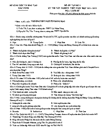 Đề ôn tập số 9 Kỳ thi TN THPT 2022 môn Lịch sử - Sở GD&ĐT Bắc Ninh (Có đáp án)