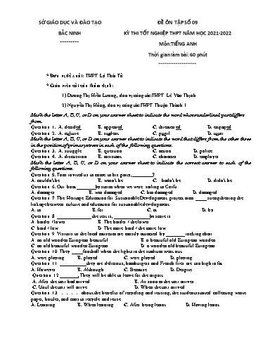 Đề ôn tập số 9 Kỳ thi TN THPT 2022 môn Tiếng Anh - Sở GD&ĐT Bắc Ninh (Có đáp án)
