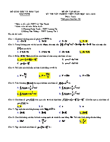 Đề ôn tập số 9 Kỳ thi TN THPT 2022 môn Toán - Trường THPT Lê Văn Thịnh (Có đáp án)
