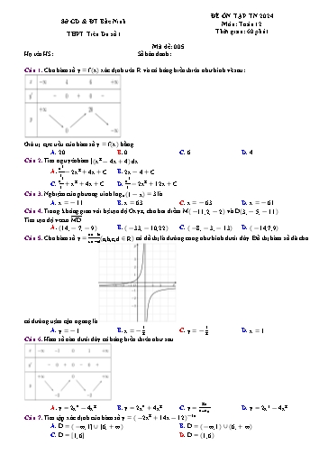 Đề ôn tập tốt nghiệp THPT 2024 môn Toán (Đề 3) - Trường THPT Tiên Du số 1 (Có đáp án)