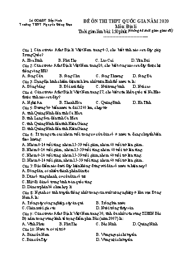 Đề ôn thi THPT Quốc gia 2020 môn Địa lí - Trường THPT Nguyễn Đăng Đạo (Có đáp án)