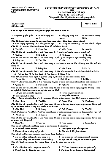 Đề ôn thi THPT Quốc gia 2020 môn Địa lí - Trường THPT Trần Hưng Đạo (Có đáp án)