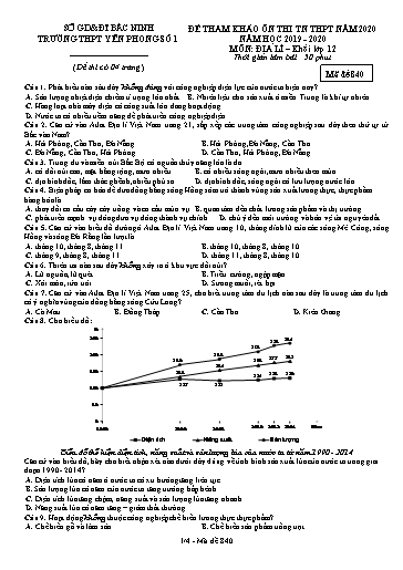 Đề ôn thi THPT Quốc gia 2020 môn Địa lí - Trường THPT Yên Phong số 1 (Có đáp án)