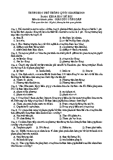 Đề ôn thi THPT Quốc gia 2020 môn GDCD - Trường THPT Yên Phong số 2 (Có đáp án)