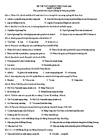 Đề ôn thi THPT Quốc gia 2020 môn Lịch sử - Trường THPT Yên Phong số 2 (Có đáp án)