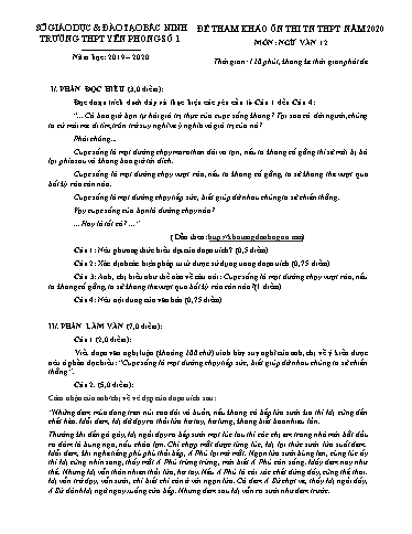 Đề ôn thi THPT Quốc gia 2020 môn Ngữ văn - Trường THPT Yên Phong số 1 (Có đáp án)