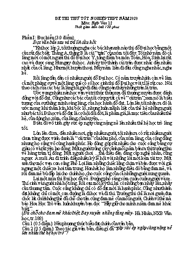 Đề ôn thi THPT Quốc gia 2020 môn Ngữ văn - Trường THPT Yên Phong số 2 (Có đáp án)