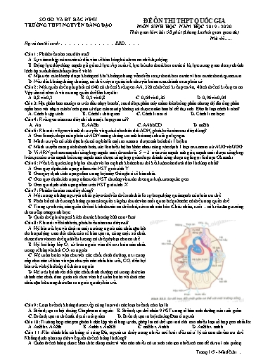 Đề ôn thi THPT Quốc gia 2020 môn Sinh học - Trường THPT Nguyễn Đăng Đạo (Có đáp án)