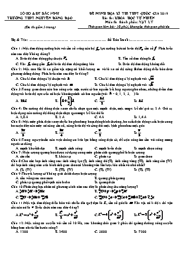 Đề ôn thi THPT Quốc gia 2020 môn Vật lí - Trường THPT Nguyễn Đăng Đạo (Có đáp án)