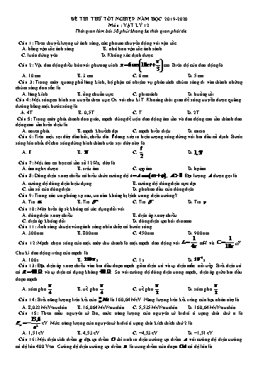 Đề ôn thi THPT Quốc gia 2020 môn Vật lí - Trường THPT Yên Phong số 2 (Có đáp án)