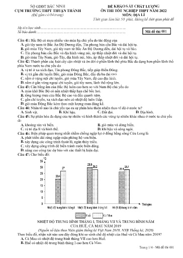 Đề ôn thi TN THPT 2022 môn Địa lí - Sở GD&ĐT Bắc Ninh cụm Thuận Thành (Có đáp án)