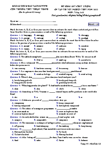 Đề ôn thi TN THPT 2022 môn Tiếng Anh - Sở GD&ĐT Bắc Ninh cụm Thuận Thành (Có đáp án)