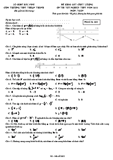 Đề ôn thi TN THPT 2022 môn Toán - Sở GD&ĐT Bắc Ninh cụm Thuận Thành (Có đáp án)
