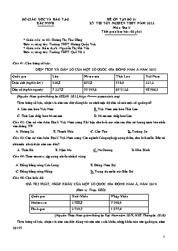 Đề ôn thi TN THPT 2023 môn Địa lí - Trường THPT Hoàng Quốc Việt (Có đáp án)