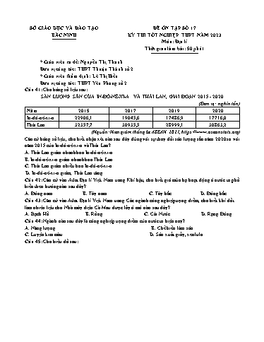 Đề ôn thi TN THPT 2023 môn Địa lí - Trường THPT Thuận Thành số 2 (Có đáp án)