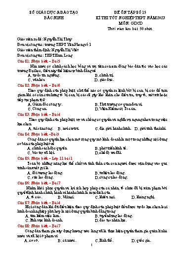 Đề ôn thi TN THPT 2023 môn GDCD - Trường THPT Yên Phong số 1 (Có đáp án)