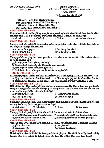 Đề ôn thi TN THPT 2023 môn GDCD - Trường THPT Yên Phong số 2 (Có đáp án)