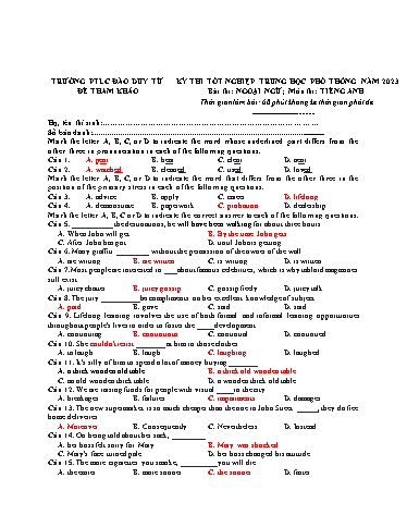 Đề ôn thi TN THPT 2023 môn Tiếng Anh - Trường THPT Đào Duy Từ (Có đáp án)