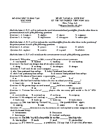 Đề ôn thi TN THPT 2023 môn Tiếng Anh - Trường THPT Kinh Bắc (Có đáp án)