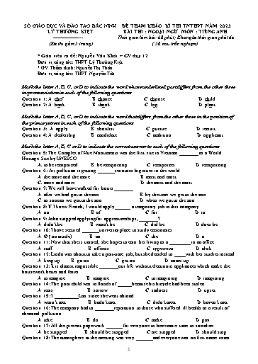 Đề ôn thi TN THPT 2023 môn Tiếng Anh - Trường THPT Lý Thường Kiệt (Có đáp án)