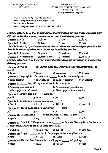 Đề ôn thi TN THPT 2023 môn Tiếng Anh - Trường THPT Ngô Gia Tự (Có đáp án)