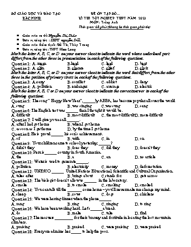 Đề ôn thi TN THPT 2023 môn Tiếng Anh - Trường THPT Nguyễn Trãi (Có đáp án)