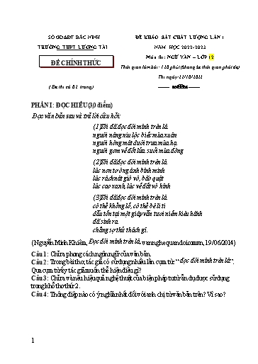 Đề ôn TN THPT 2023 môn Ngữ văn - Tác phẩm: Tuyên ngôn độc lập - Trường THPT Lương Tài (Có đáp án)