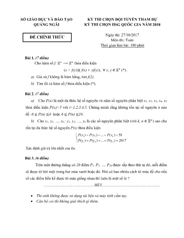 Đề thi chọn đội tuyển dự thi HSG Quốc gia THPT môn Toán (Ngày 2) - Sở GD&ĐT Quảng Ngãi 2017-2018 (Có đáp án)