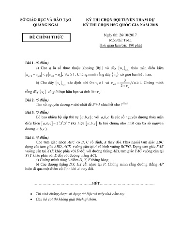 Đề thi chọn đội tuyển dự thi HSG Quốc gia THPT môn Toán - Sở GD&ĐT Quảng Ngãi 2017-2018 (Có đáp án)