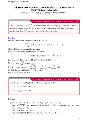Đề thi chọn HSG cấp tỉnh môn Toán 12 (Bảng B) - Sở GD&ĐT Gia Lai 2018-2019 (Có đáp án)