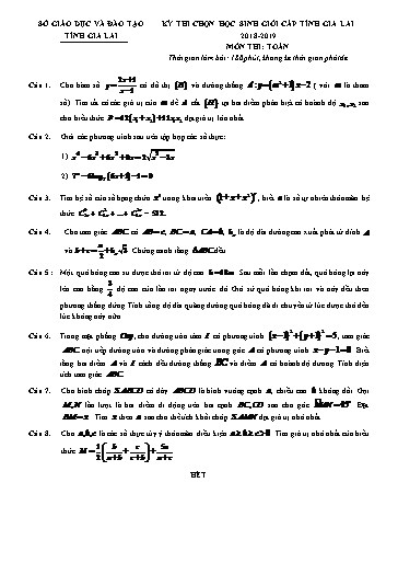 Đề thi chọn HSG cấp tỉnh môn Toán 12 - Sở GD&ĐT Gia Lai 2018-2019 (Có đáp án)