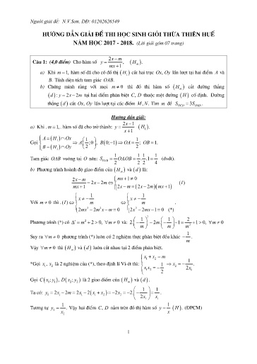 Đề thi chọn HSG cấp tỉnh môn Toán 12 - Sở GD&ĐT Thừa Thiên Huế 2017-2018 (Có đáp án)