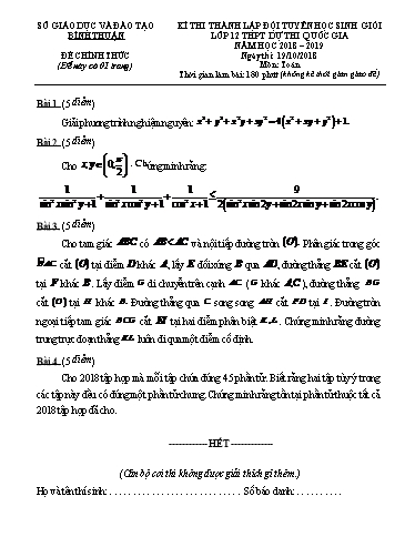Đề thi chọn HSG cấp tỉnh môn Toán 12 (Vòng 2) - Sở GD&ĐT Bình Thuận 2018-2019 (Có đáp án)