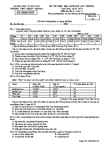 Đề thi chọn HSG cấp trường môn Địa lí 12 - Trường THPT Thuận Thành số 2 2018-2019 (Có đáp án)
