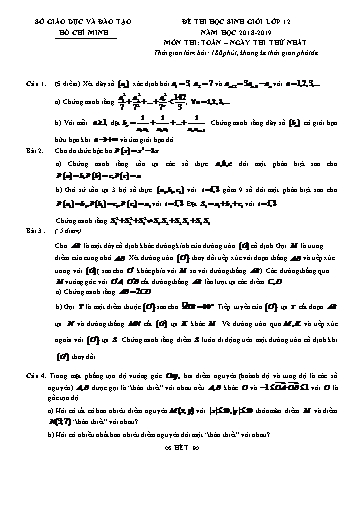 Đề thi chọn HSG Lớp 12 môn Toán (Lần 1) - Sở GD&ĐT Hồ Chí Minh 2018-2019 (Có đáp án)