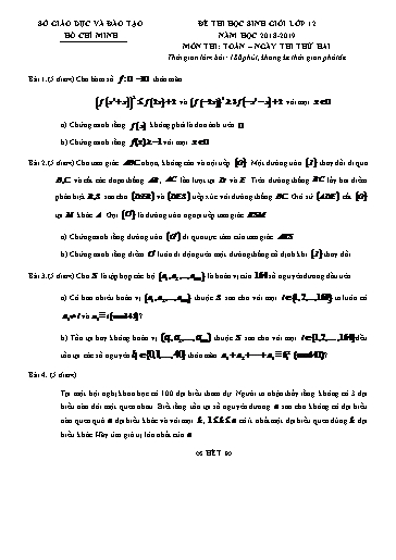 Đề thi chọn HSG Lớp 12 môn Toán (Lần 2) - Sở GD&ĐT Hồ Chí Minh 2018-2019 (Có đáp án)