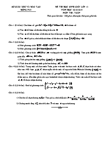 Đề thi chọn HSG Lớp 12 THPT môn Toán - Sở GD&ĐT Đồng Nai 2018-2019 (Có đáp án)