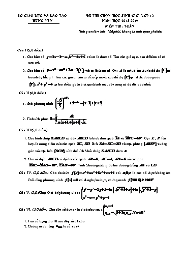 Đề thi chọn HSG Lớp 12 THPT môn Toán - Sở GD&ĐT Hưng Yên 2018-2019 (Có đáp án)