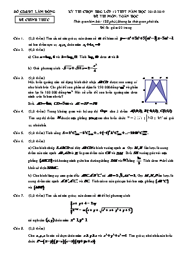 Đề thi chọn HSG Lớp 12 THPT môn Toán - Sở GD&ĐT Lâm Đồng 2018-2019 (Có đáp án)